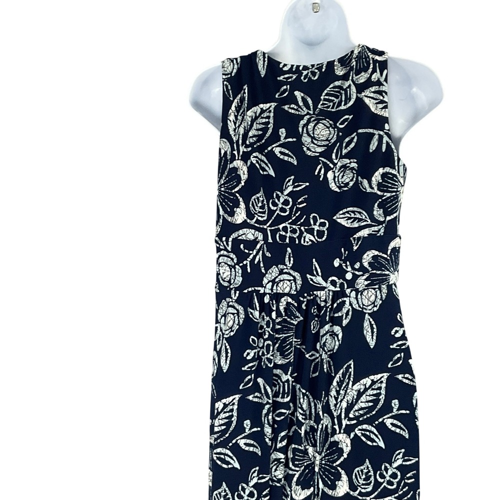 Chaps Navy Floral Print Sleeveless V‎ Neck Babydoll Maxi Dress Women's Size S - Picture 6 of 11